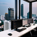 **Prompt 1:** "Thai developer team collaborating on a Smart Contract code on GitHub, Bangkok skyline in the background, modern workspace, emphasis on secure coding practices."