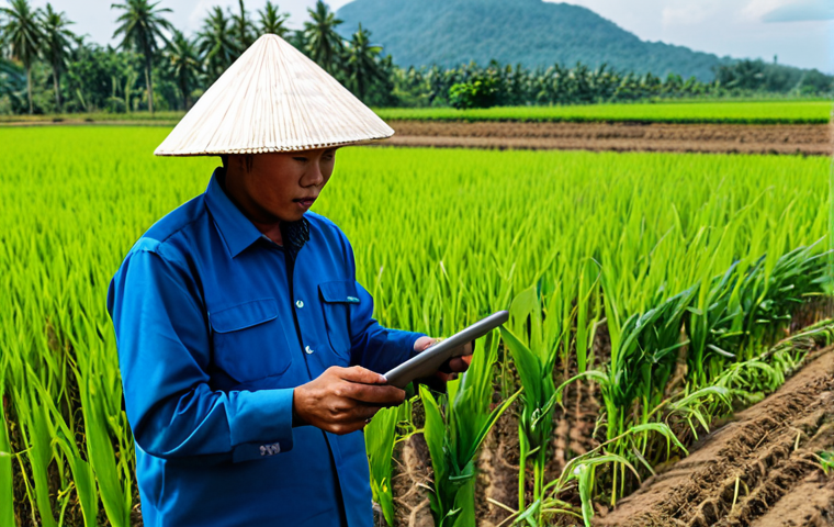 Blockchain in Thai Agriculture**

"A modern Thai farmer using a tablet to monitor crops, data displayed on the screen shows blockchain-verified information about fertilizer usage and harvest yields, rice paddies in the background, fully clothed in traditional farming attire, safe for work, appropriate content, perfect anatomy, natural proportions, professional, modest, family-friendly, high quality, vibrant colors."

**