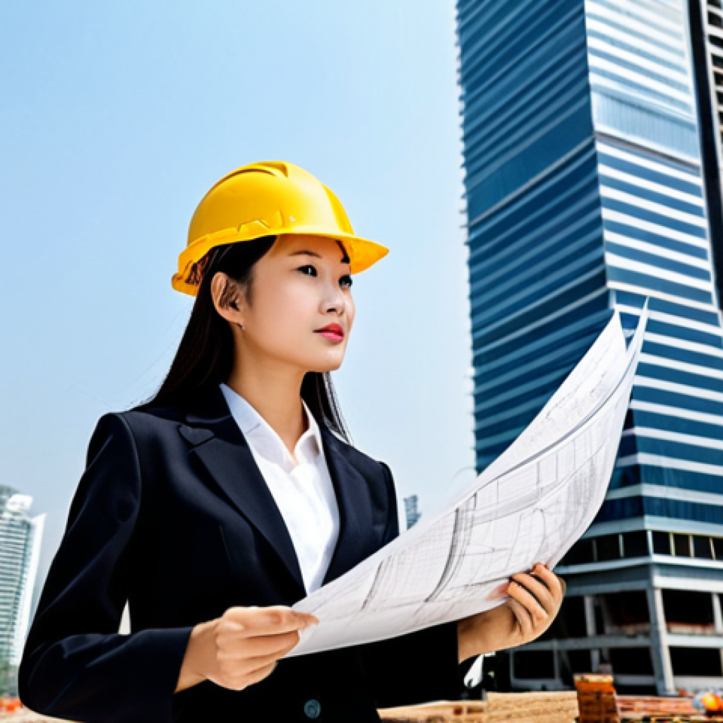 **
"A professional female architect, fully clothed in a stylish but modest pantsuit, reviewing blueprints on a construction site in Bangkok. Hard hat on, confident expression. Skyscrapers in the background, sunny day. Safe for work, appropriate content, perfect anatomy, natural proportions, professional photography, high quality."
**