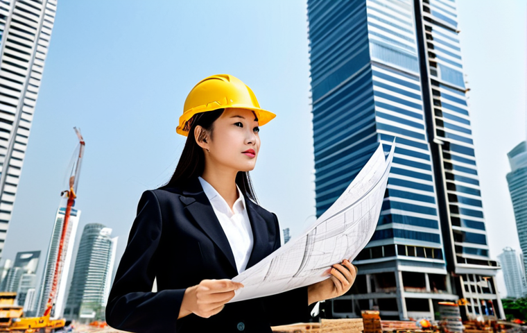 **

"A professional female architect, fully clothed in a stylish but modest pantsuit, reviewing blueprints on a construction site in Bangkok. Hard hat on, confident expression. Skyscrapers in the background, sunny day. Safe for work, appropriate content, perfect anatomy, natural proportions, professional photography, high quality."

**