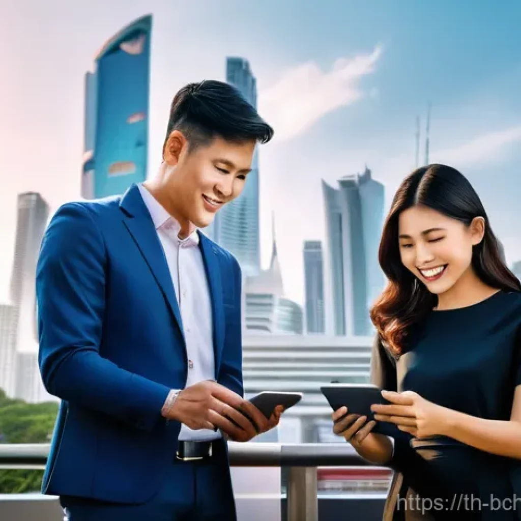 블록체인 기술의 응용 분야 분석 - **Prompt:** A dynamic and brightly lit image illustrating the future of digital finance in Thailand....