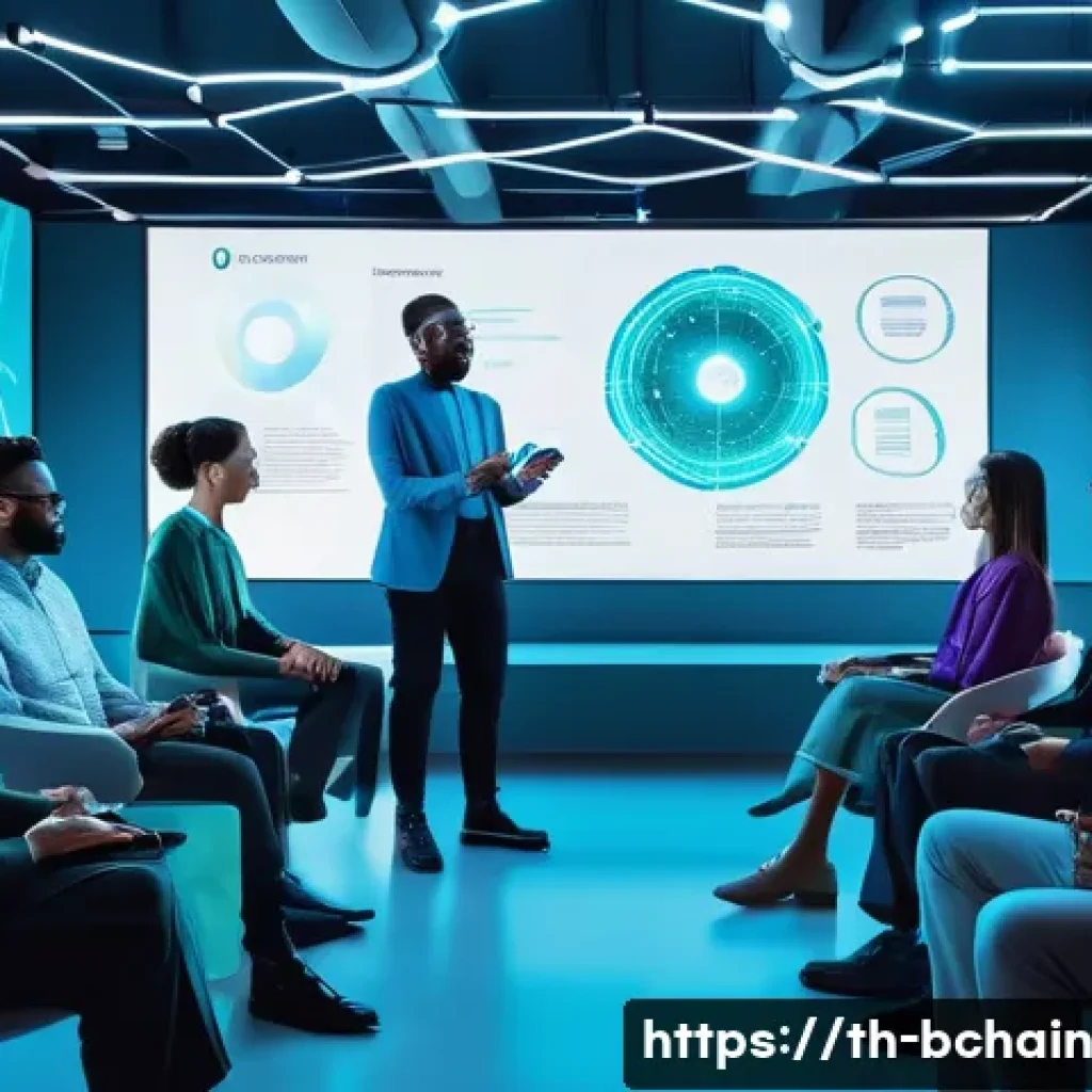 블록체인 기술의 주요 인물과 기업 - **Prompt:** "A group of diverse, visionary individuals, representing the pioneers of blockchain tech...