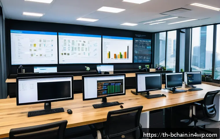 블록체인 개발을 위한 Git 활용법 - A modern workspace showing a Thai blockchain development team collaborating on Git projects, with mu...
